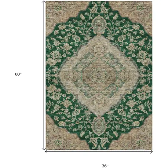 Emerald Beige And Brown Oriental Washable Indoor Outdoor Area Rug Photo 7