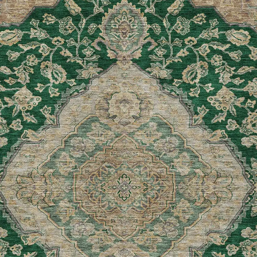 Emerald Beige And Brown Oriental Washable Indoor Outdoor Area Rug Photo 5