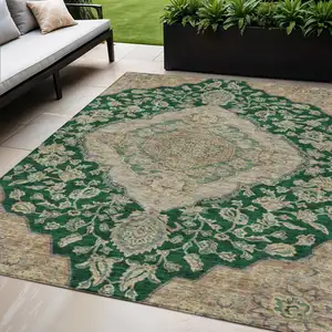 Photo of Emerald Beige And Brown Oriental Washable Indoor Outdoor Area Rug