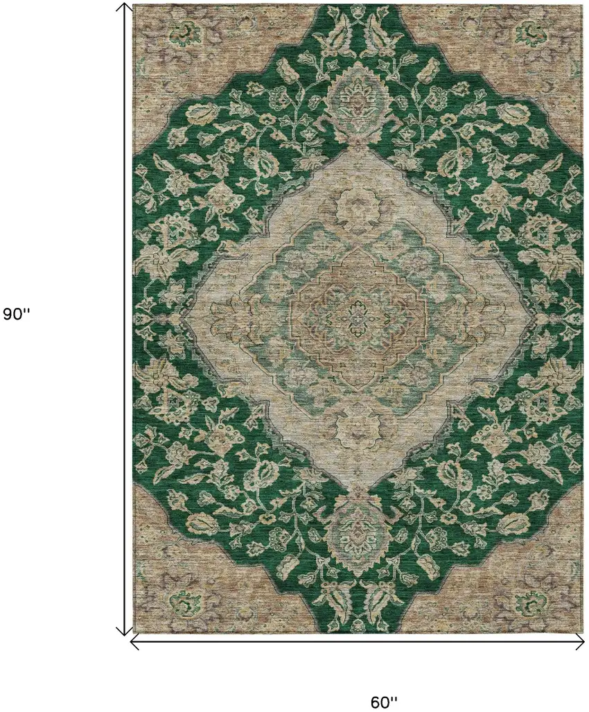 Emerald Beige And Brown Oriental Washable Indoor Outdoor Area Rug Photo 7