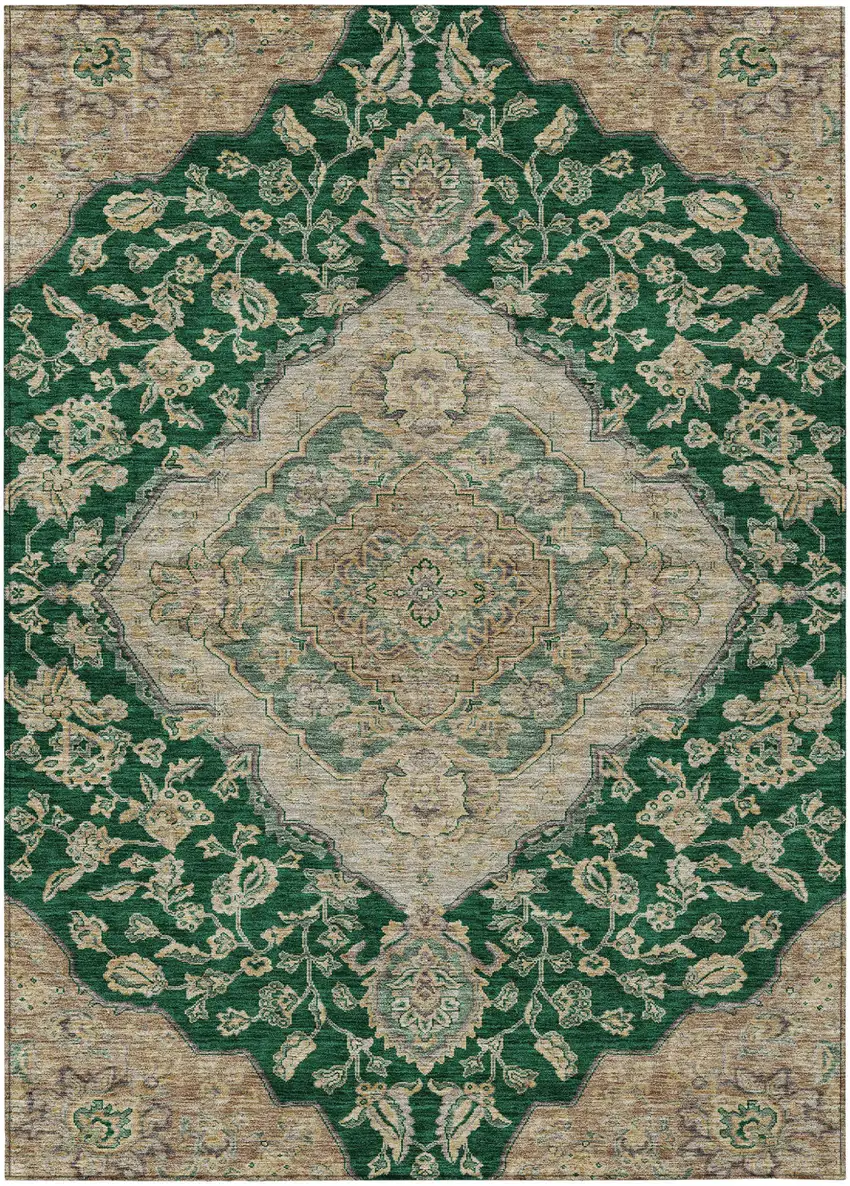 Emerald Beige And Brown Oriental Washable Indoor Outdoor Area Rug Photo 2