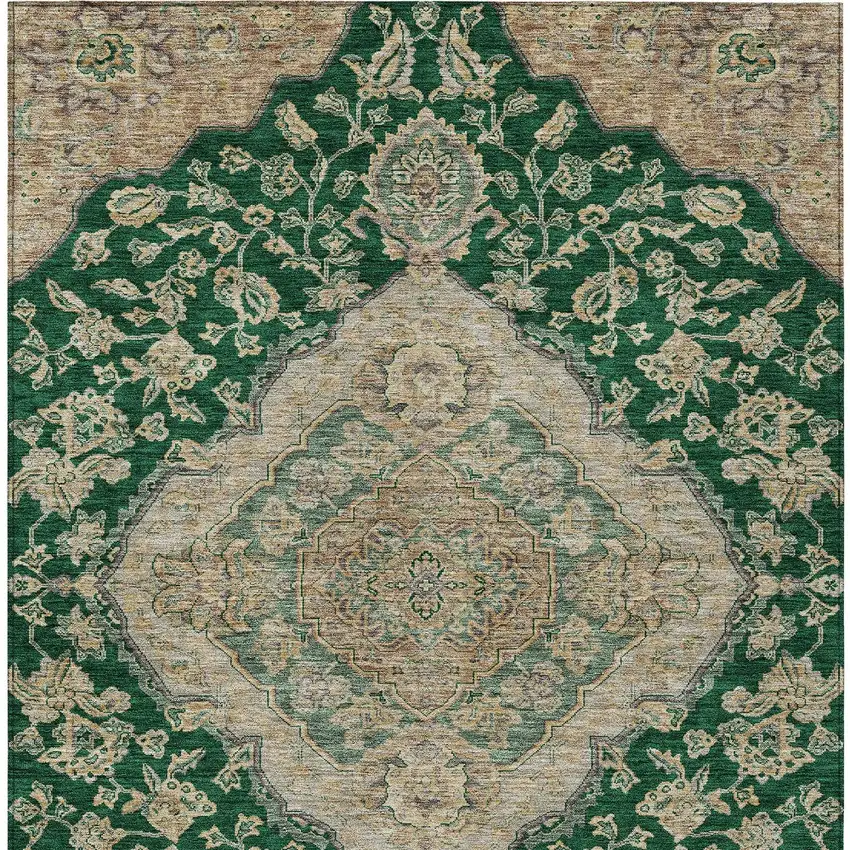 Emerald Beige And Brown Oriental Washable Indoor Outdoor Area Rug Photo 6