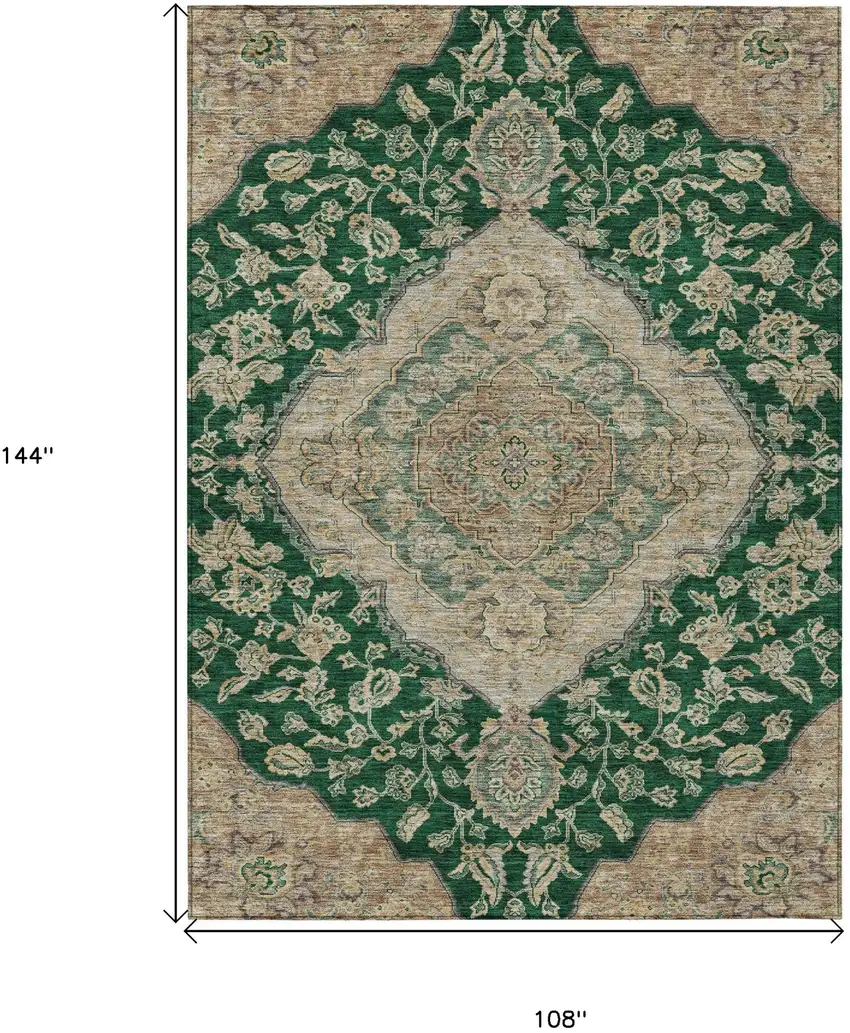 Emerald Beige And Brown Oriental Washable Indoor Outdoor Area Rug Photo 7