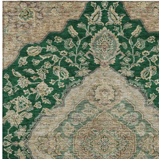 Emerald Beige And Brown Oriental Washable Indoor Outdoor Area Rug Photo 5