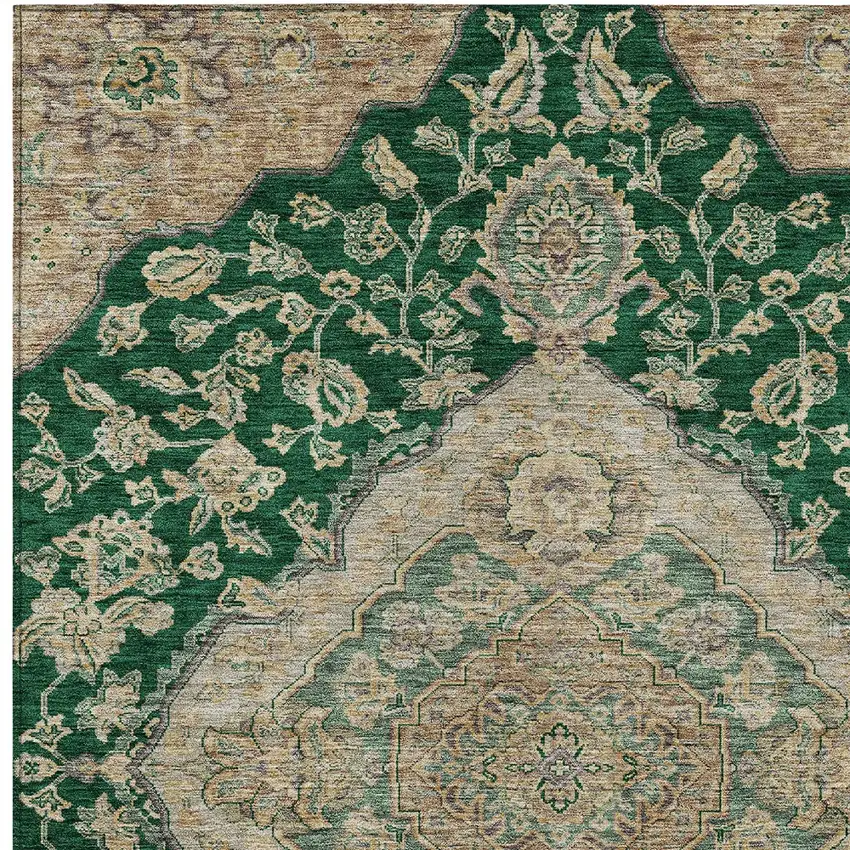 Emerald Beige And Brown Oriental Washable Indoor Outdoor Area Rug Photo 5