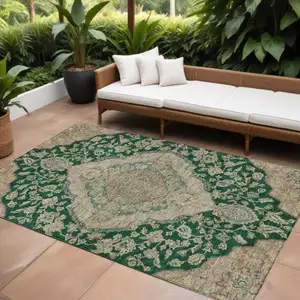 Photo of Emerald Beige And Brown Oriental Washable Indoor Outdoor Area Rug