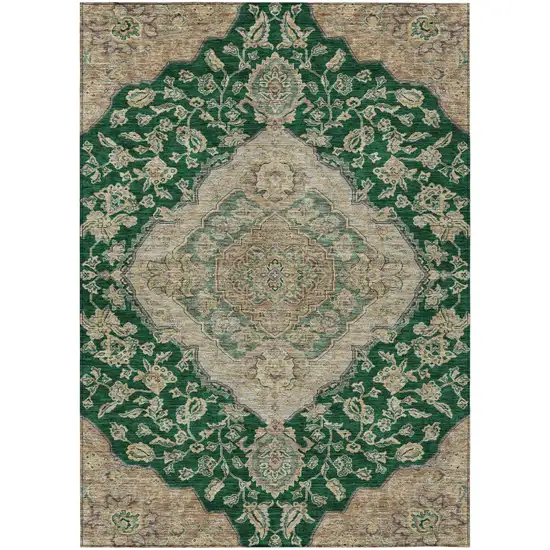 Emerald Beige And Brown Oriental Washable Indoor Outdoor Area Rug Photo 2