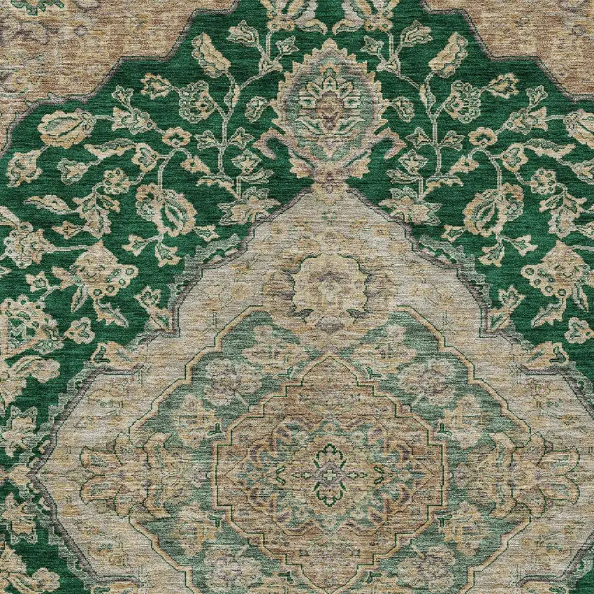 Emerald Beige And Brown Oriental Washable Indoor Outdoor Area Rug Photo 5