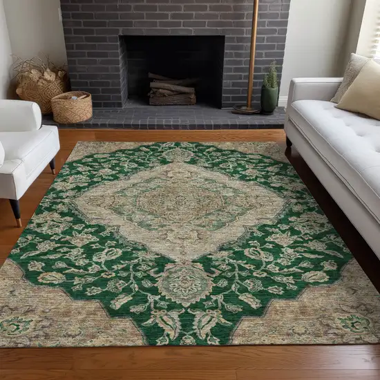 Emerald Beige And Brown Oriental Washable Indoor Outdoor Area Rug Photo 9
