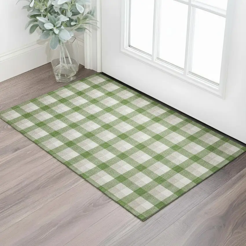 Emerald Beige And Ivory Plaid Washable Area Rug With UV Protection Photo 2