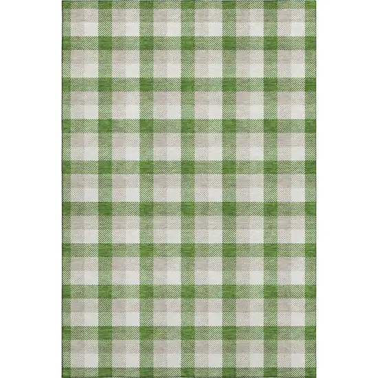 Emerald Beige And Ivory Plaid Washable Area Rug With UV Protection Photo 1