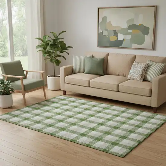 Emerald Beige And Ivory Plaid Washable Area Rug With UV Protection Photo 2