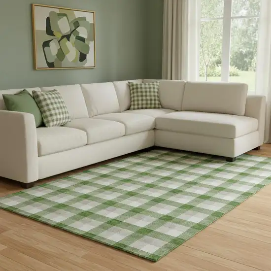 Emerald Beige And Ivory Plaid Washable Area Rug With UV Protection Photo 2