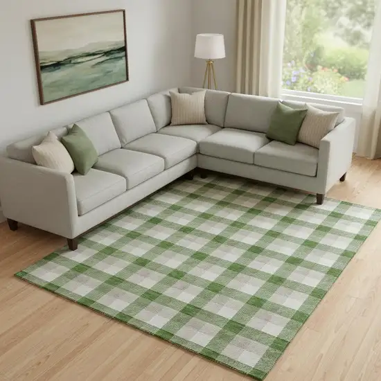 Emerald Beige And Ivory Plaid Washable Area Rug With UV Protection Photo 2