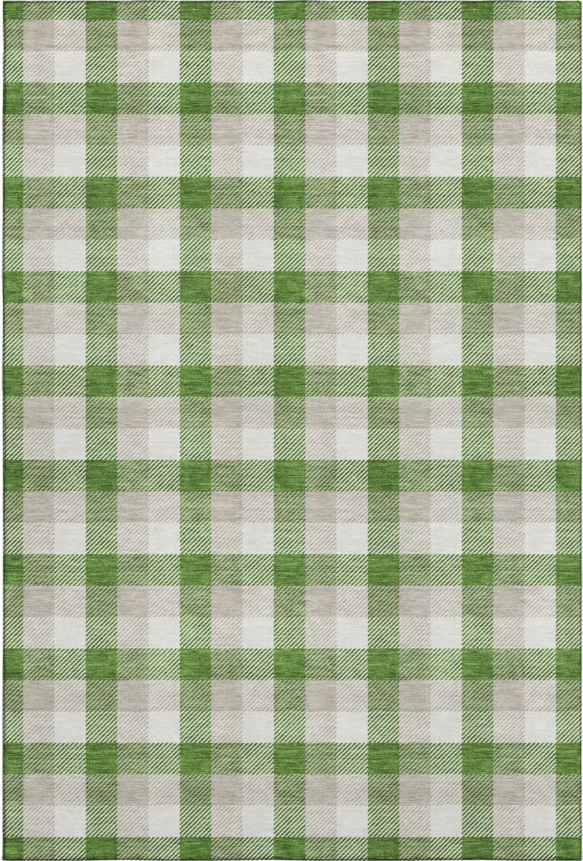 Emerald Beige And Ivory Plaid Washable Area Rug With UV Protection Photo 1