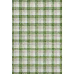Photo of Emerald Beige And Ivory Plaid Washable Area Rug With UV Protection