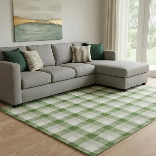 Emerald Beige And Ivory Plaid Washable Area Rug With UV Protection Photo 2