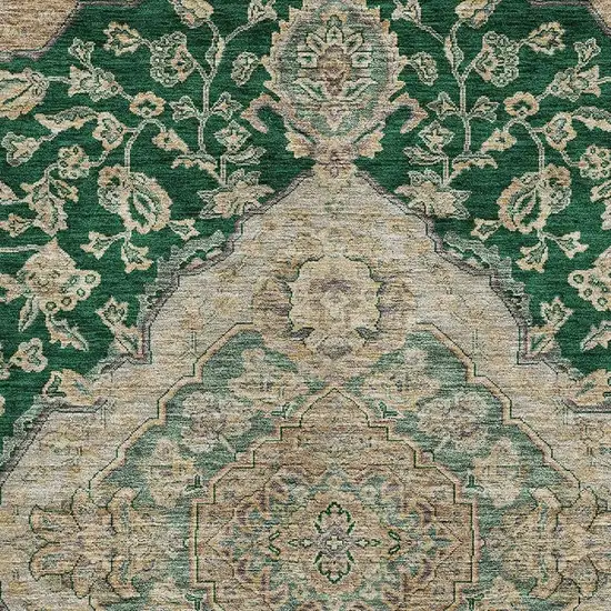 Emerald Beige And Taupe Floral Medallion Washable Area Rug With UV Protection Photo 2
