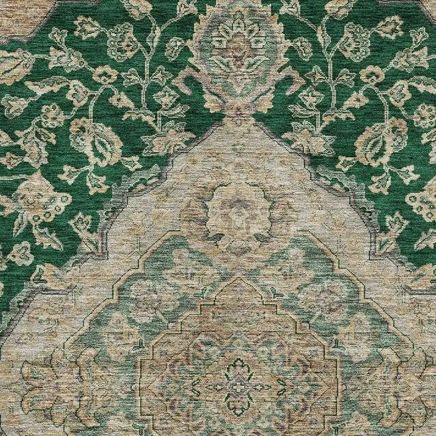 Emerald Beige And Taupe Floral Medallion Washable Area Rug With UV Protection Photo 2