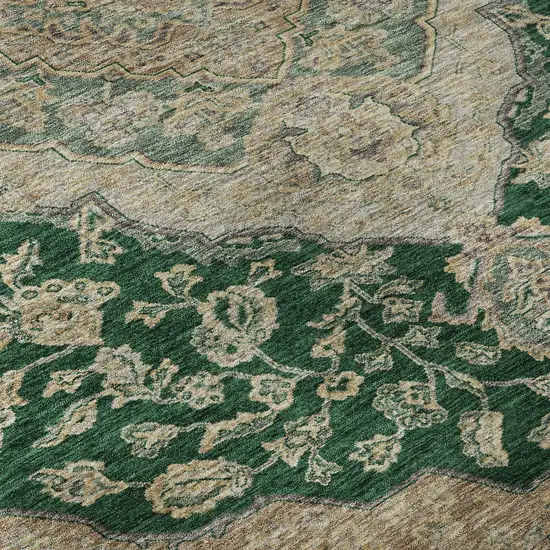 Emerald Beige And Taupe Floral Medallion Washable Area Rug With UV Protection Photo 9