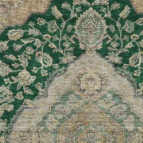 Emerald Beige And Taupe Floral Medallion Washable Area Rug With UV Protection Photo 2