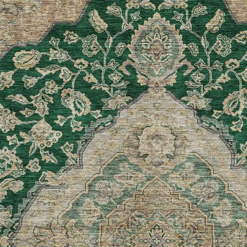 Emerald Beige And Taupe Floral Medallion Washable Area Rug With UV Protection Photo 2