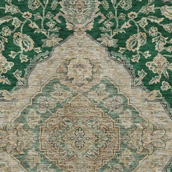 Emerald Beige And Taupe Floral Medallion Washable Area Rug With UV Protection Photo 2