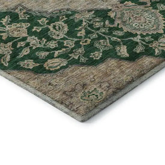 Emerald Beige And Taupe Floral Medallion Washable Area Rug With UV Protection Photo 7