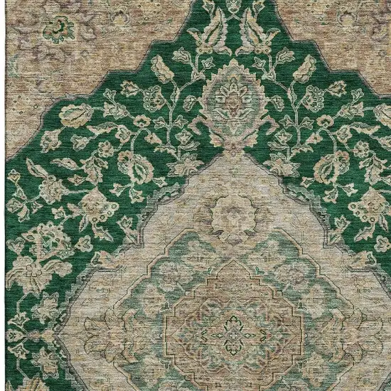 Emerald Beige And Taupe Floral Medallion Washable Area Rug With UV Protection Photo 2