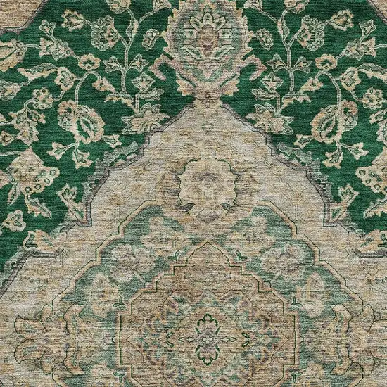 Emerald Beige And Taupe Floral Medallion Washable Area Rug With UV Protection Photo 2