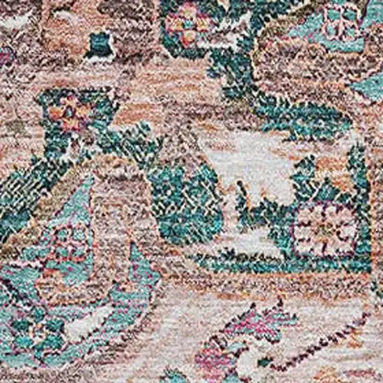 Emerald Beige And Teal Floral Medallion Washable Area Rug With UV Protection Photo 3