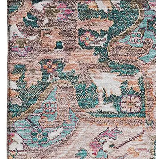 Emerald Beige And Teal Floral Medallion Washable Area Rug With UV Protection Photo 3