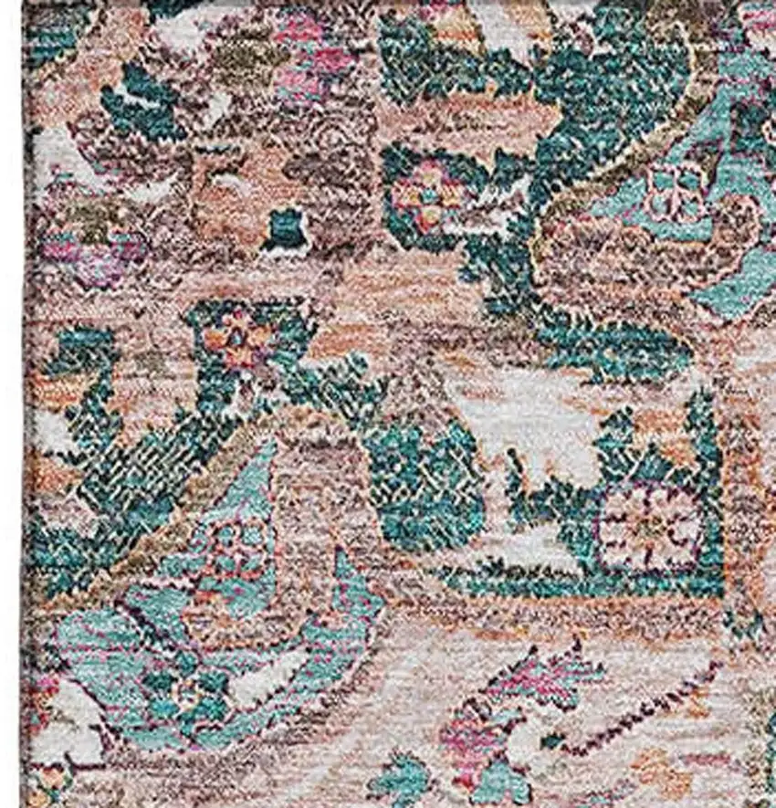 Emerald Beige And Teal Floral Medallion Washable Area Rug With UV Protection Photo 3