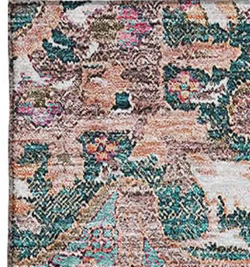 Emerald Beige And Teal Floral Medallion Washable Area Rug With UV Protection Photo 3