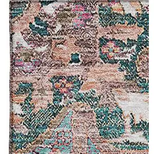 Photo of Emerald Beige And Teal Floral Medallion Washable Area Rug With UV Protection