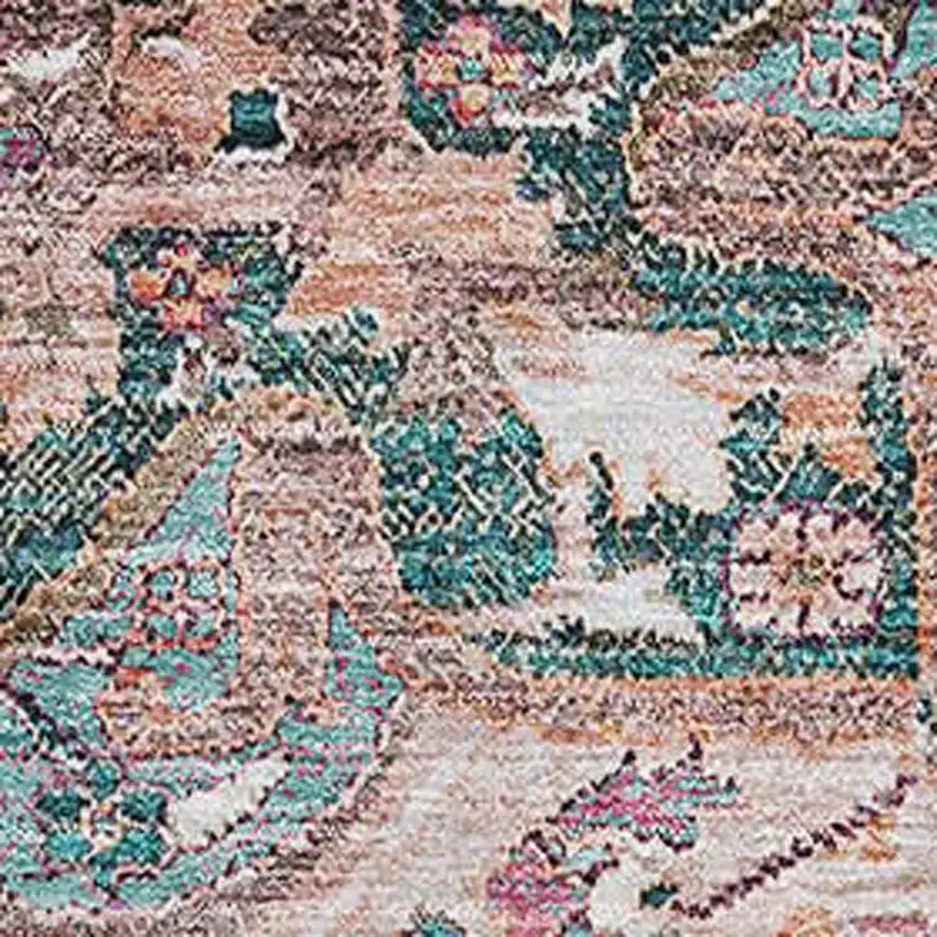 Emerald Beige And Teal Floral Medallion Washable Area Rug With UV Protection Photo 3