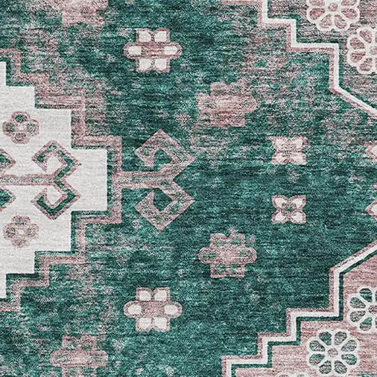 Emerald Brown And Ivory Medallion Washable Area Rug With UV Protection Photo 3