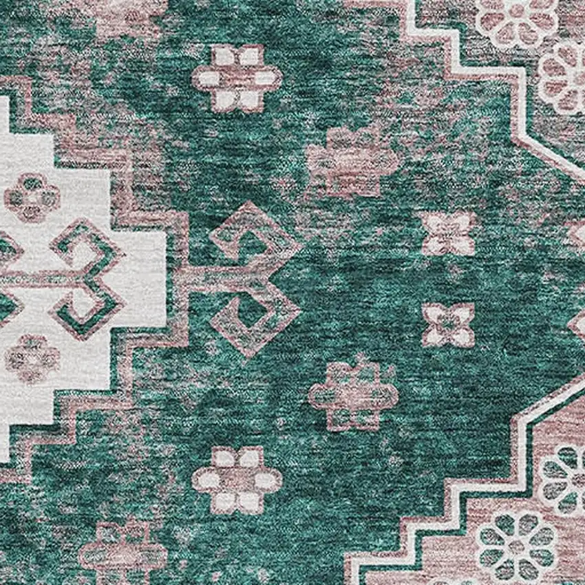 Emerald Brown And Ivory Medallion Washable Area Rug With UV Protection Photo 3