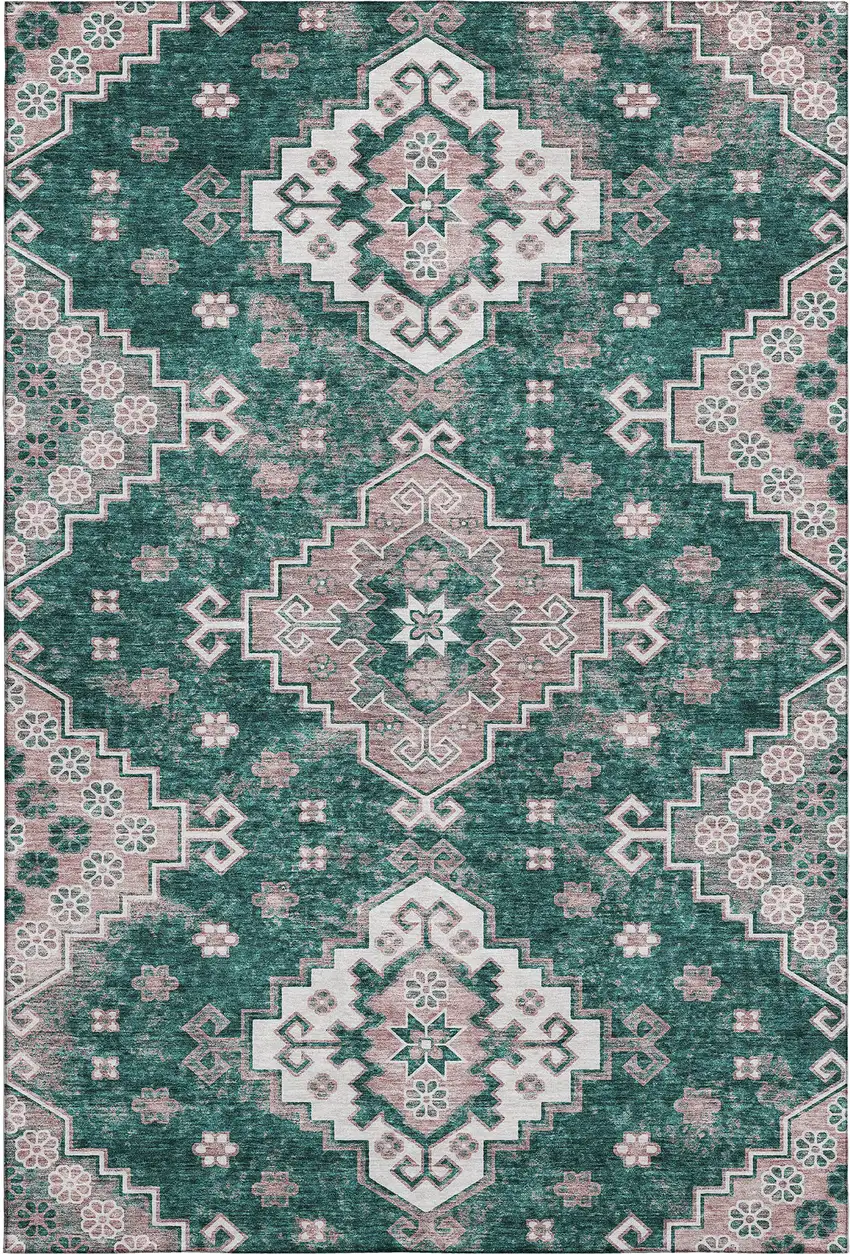 Emerald Brown And Ivory Medallion Washable Area Rug With UV Protection Photo 1