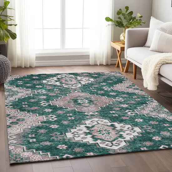 Emerald Brown And Ivory Medallion Washable Area Rug With UV Protection Photo 6