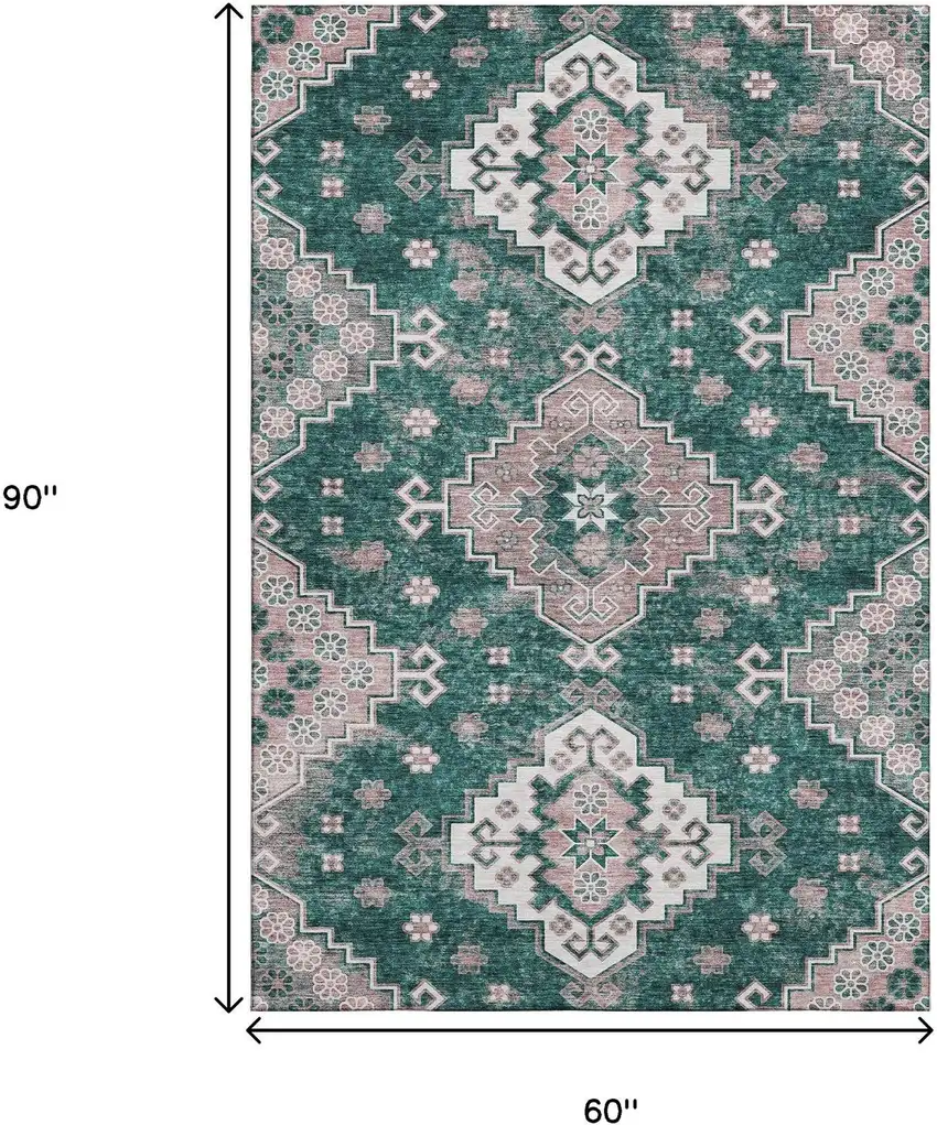 Emerald Brown And Ivory Medallion Washable Area Rug With UV Protection Photo 3