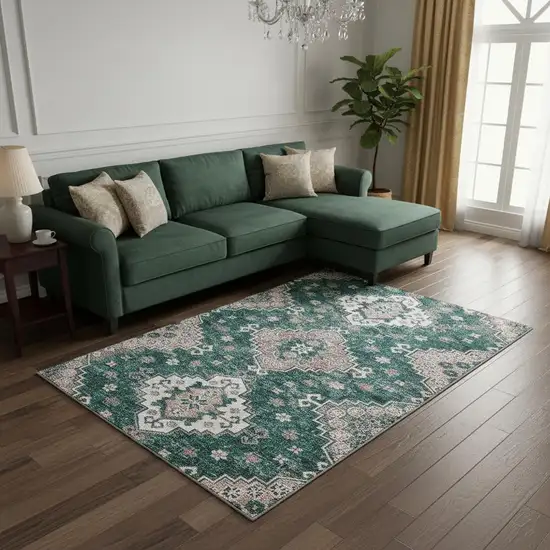 Emerald Brown And Ivory Medallion Washable Area Rug With UV Protection Photo 2
