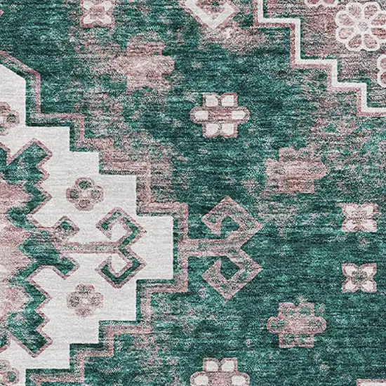 Emerald Brown And Ivory Medallion Washable Area Rug With UV Protection Photo 3