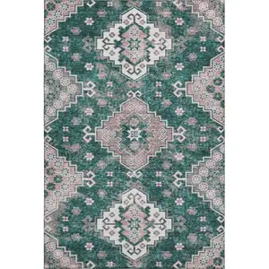 Photo of Emerald Brown And Ivory Medallion Washable Area Rug With UV Protection