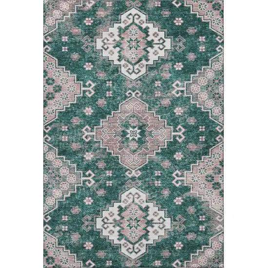 Emerald Brown And Ivory Medallion Washable Area Rug With UV Protection Photo 4