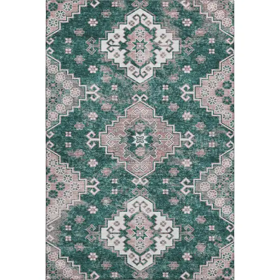 Emerald Brown And Ivory Medallion Washable Area Rug With UV Protection Photo 1