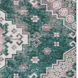 Photo of Emerald Brown And Ivory Medallion Washable Area Rug With UV Protection