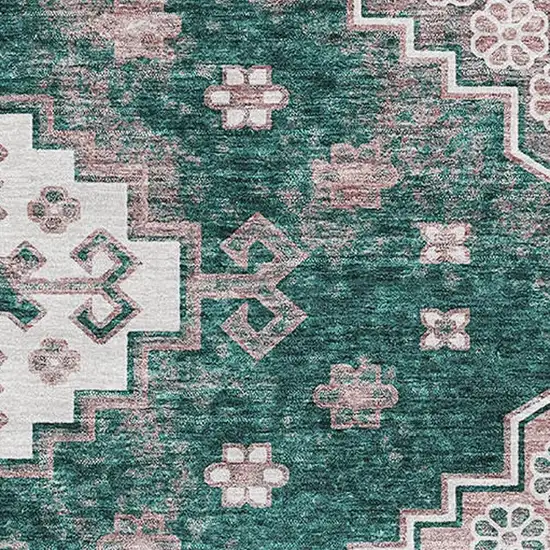Emerald Brown And Ivory Medallion Washable Area Rug With UV Protection Photo 3