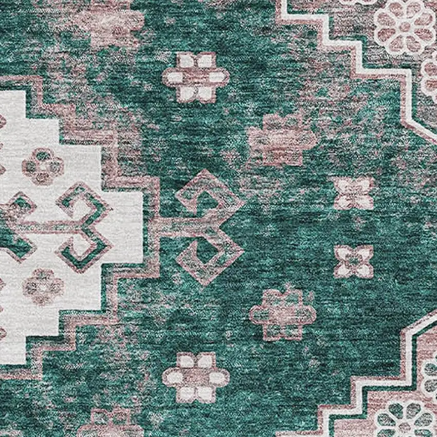 Emerald Brown And Ivory Medallion Washable Area Rug With UV Protection Photo 3
