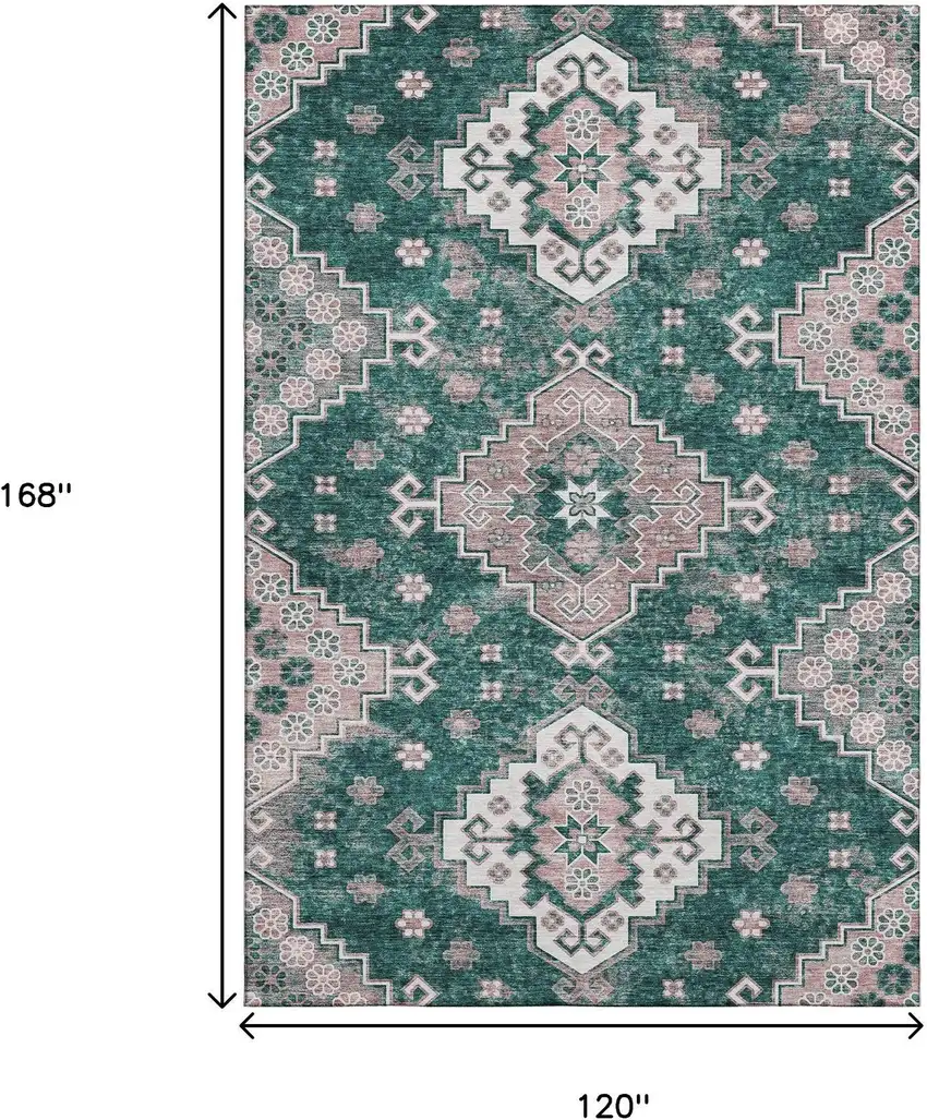 Emerald Brown And Ivory Medallion Washable Area Rug With UV Protection Photo 3